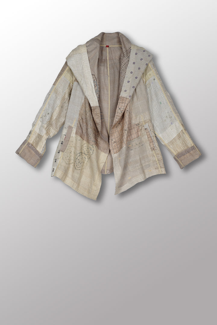 MOSAIC FRAY PATCH KANTHA HOODED JACKET - zb2042-ivy -