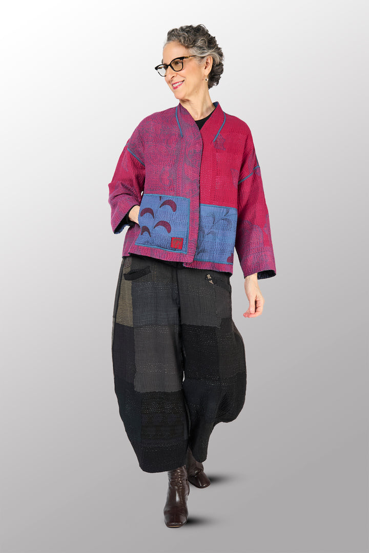 COTTON OVERDYE KANTHA STAND COLLAR CROPPED JKT - ov4034-cfus001a -