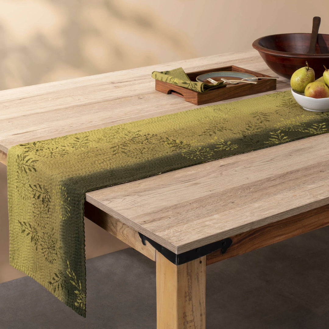 Ombre Patch Kantha Table Runner -Green