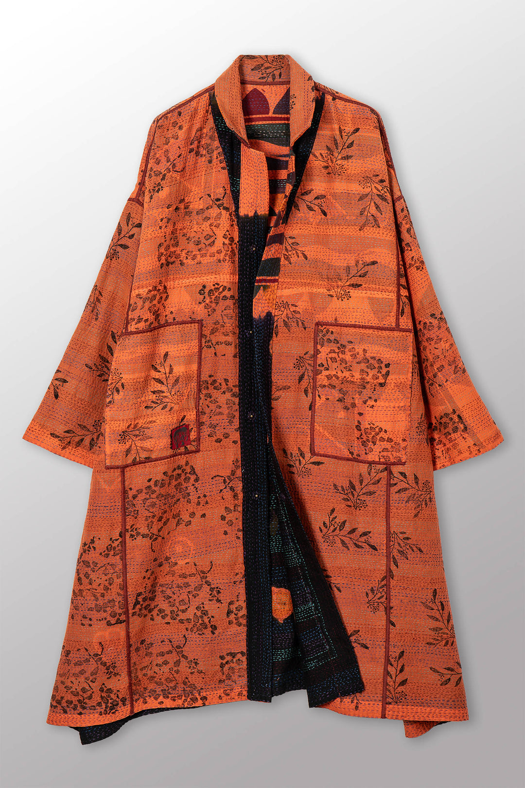 VINTAGE COTTON & NEW VOILE KANTHA NEW OVERSIZED COAT - cn2342-0005a -