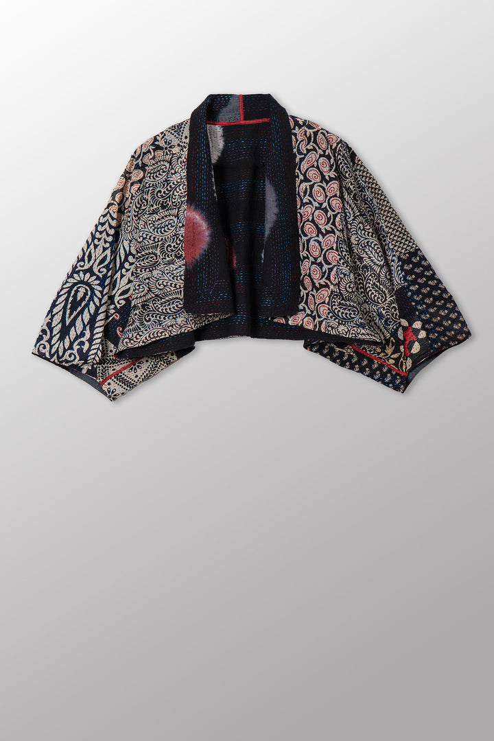 PATCH & CIRCLE PRINT KANTHA PUFF SLV. SHRUG - pc2062-blk -
