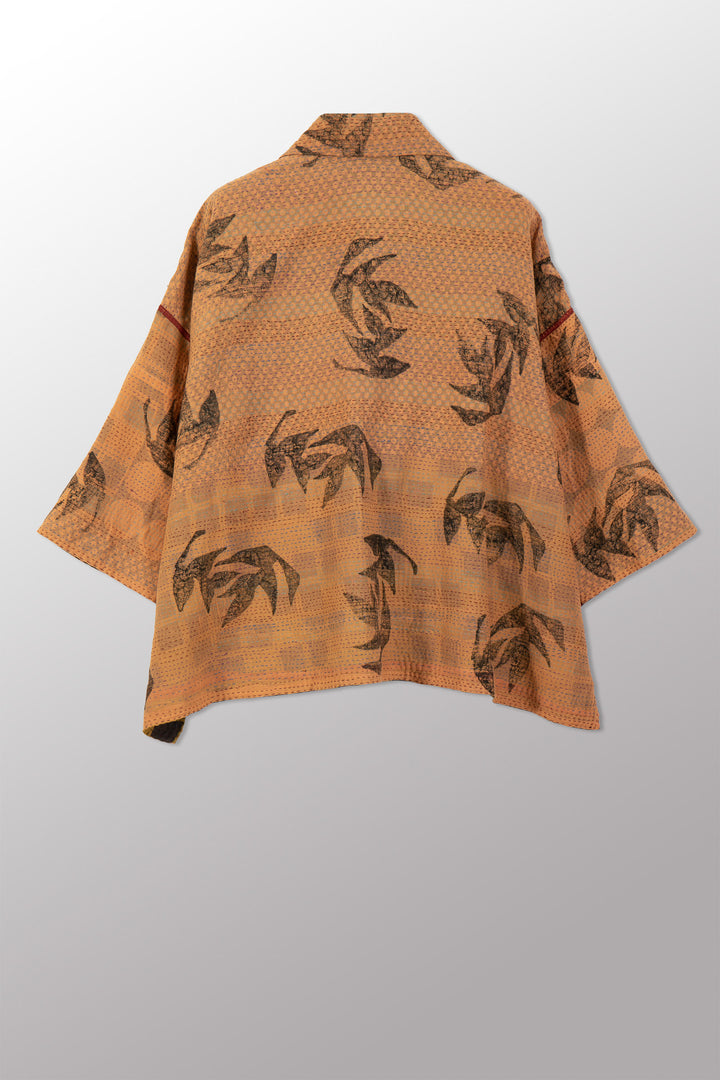 VINTAGE COTTON & NEW VOILE KANTHA CROPPED TENT SHIRT - cn2596-0001a -