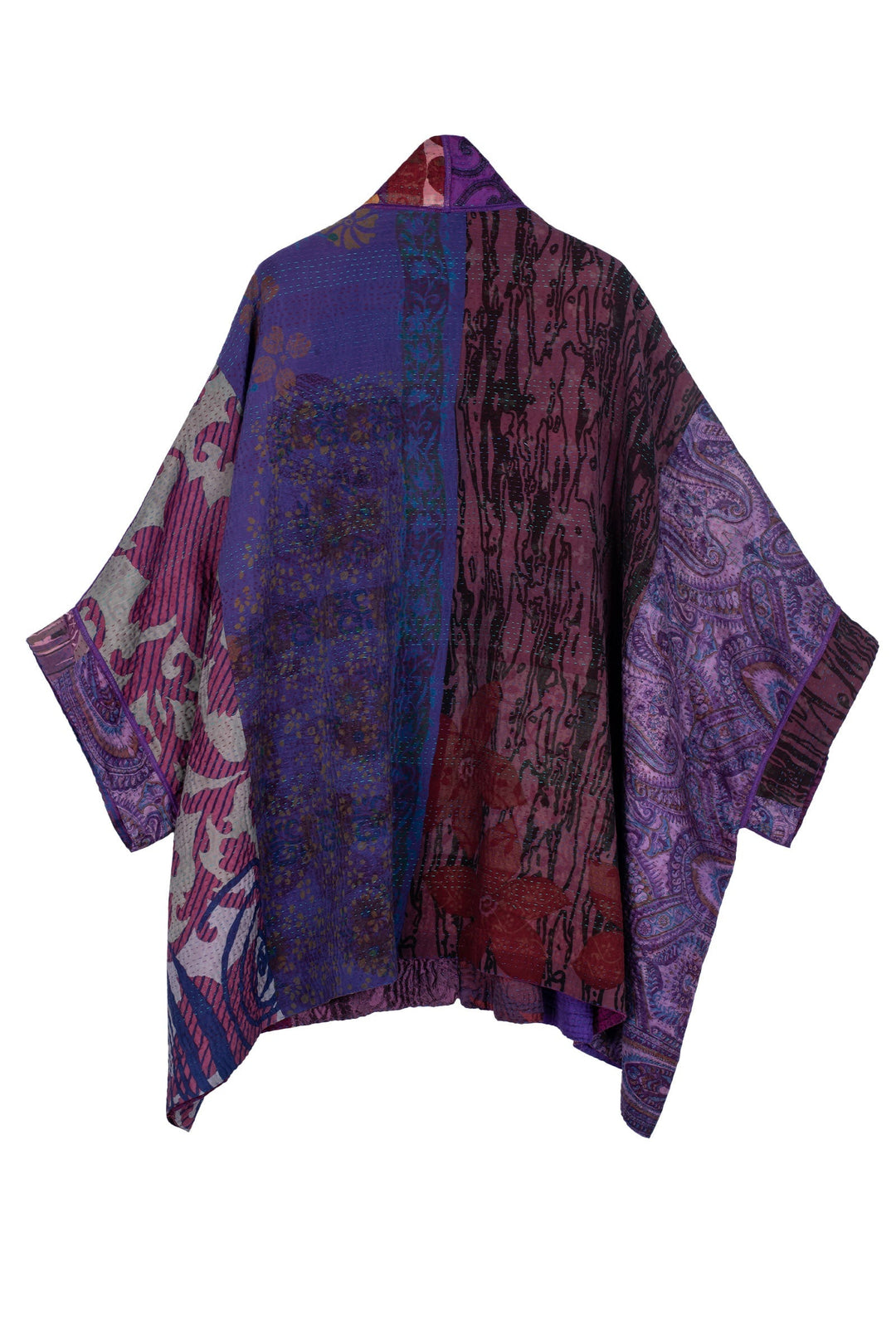 JACQUARD SILK KANTHA DOUBLE COLLAR PONCHO - js4323-prp -