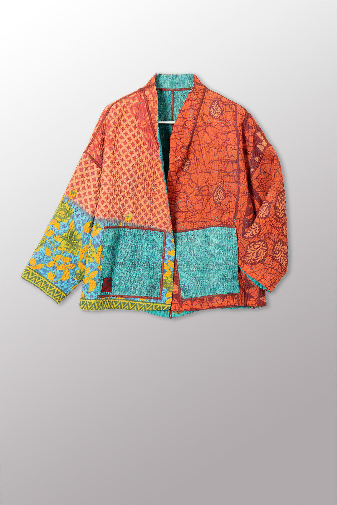 VINTAGE COTTON KANTHA STAND COLLAR CROPPED JKT - cv4034-0162a -