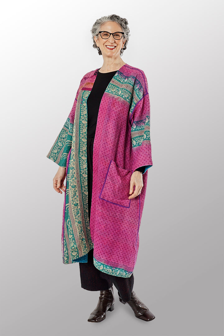 COTTON OVER DYE KANTHA LONG DUSTER - ov4328-ctel001a -