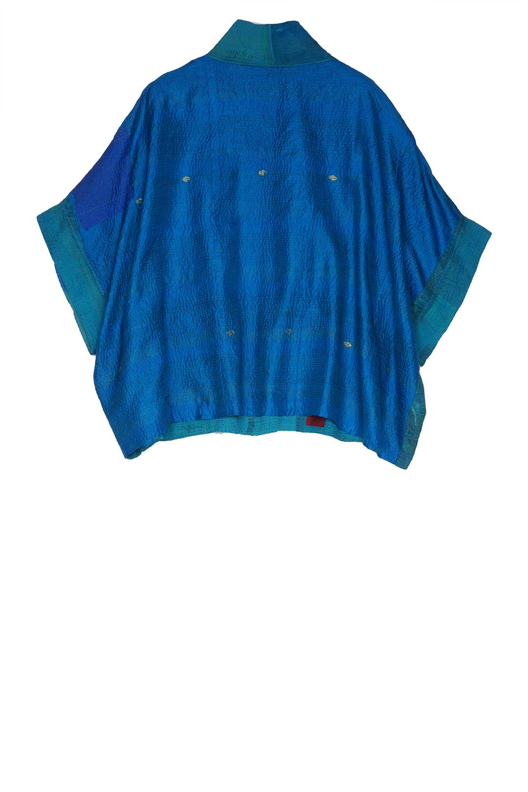 COTTON SILK SW PATCH KANTHA MINI PONCHO - ws2060-tuq -