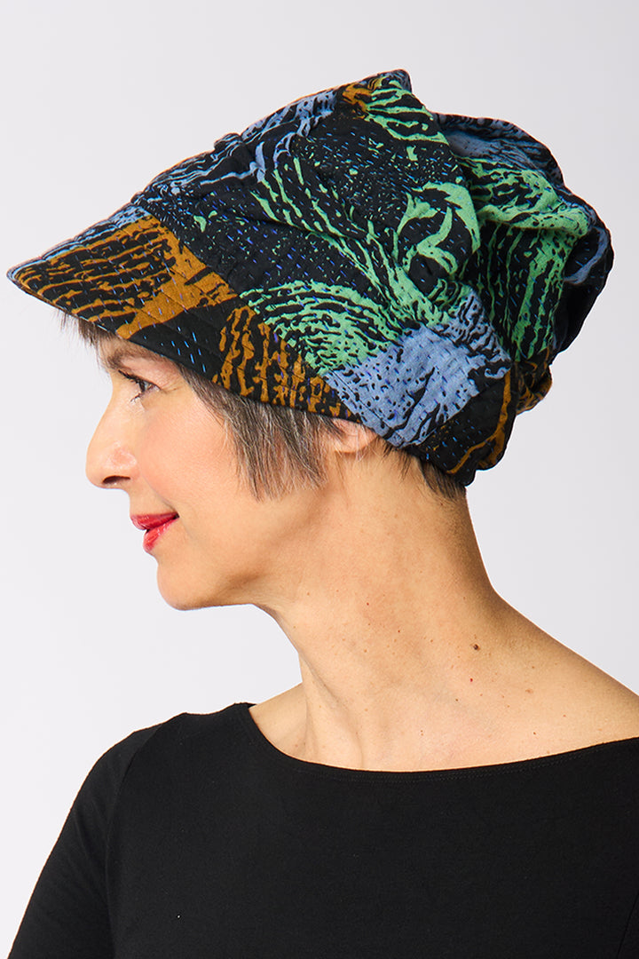 NIGHT FLOWERS KANTHA HALF BRIM HAT - nl4881-blu -