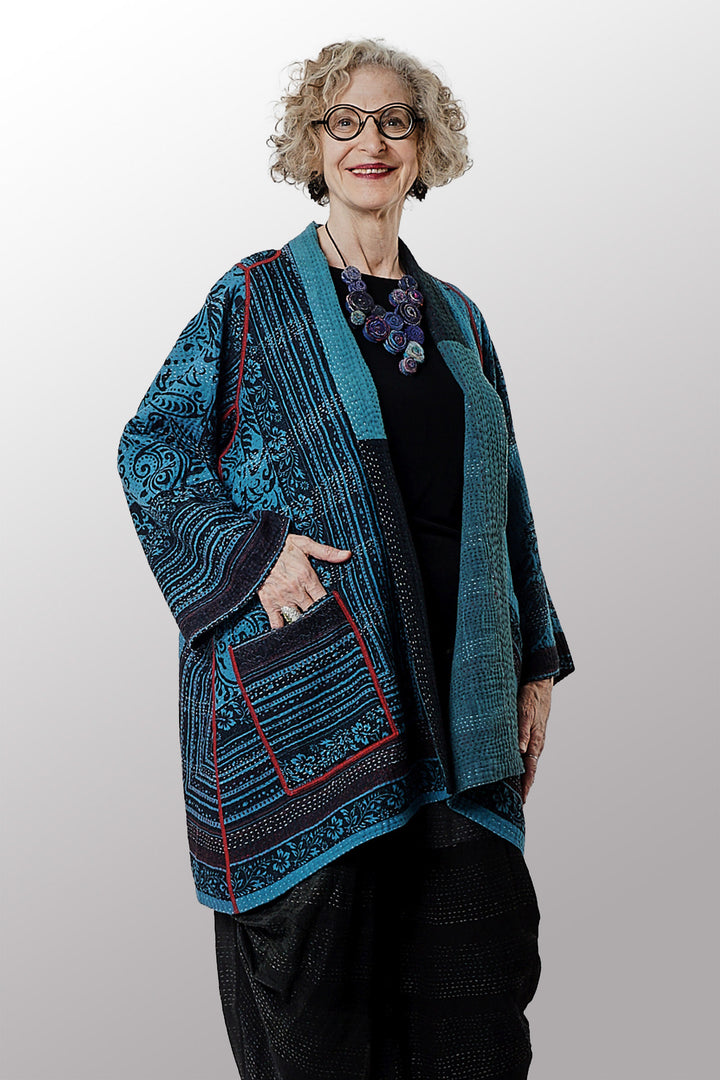 OVERDYED PAISLEY & PATCH KANTHA A-LINE JKT - py4003-blu -