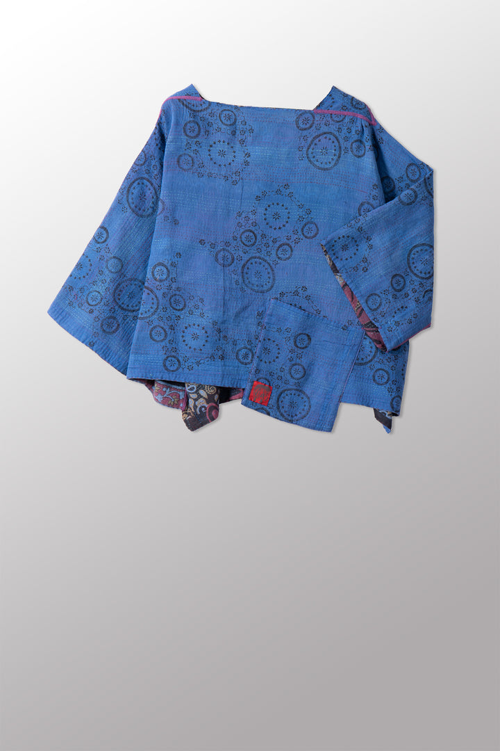 VINTAGE COTTON & NEW VOILE KANTHA 3/4 SLV. CROP TOP MIO - cn2538-0002a -
