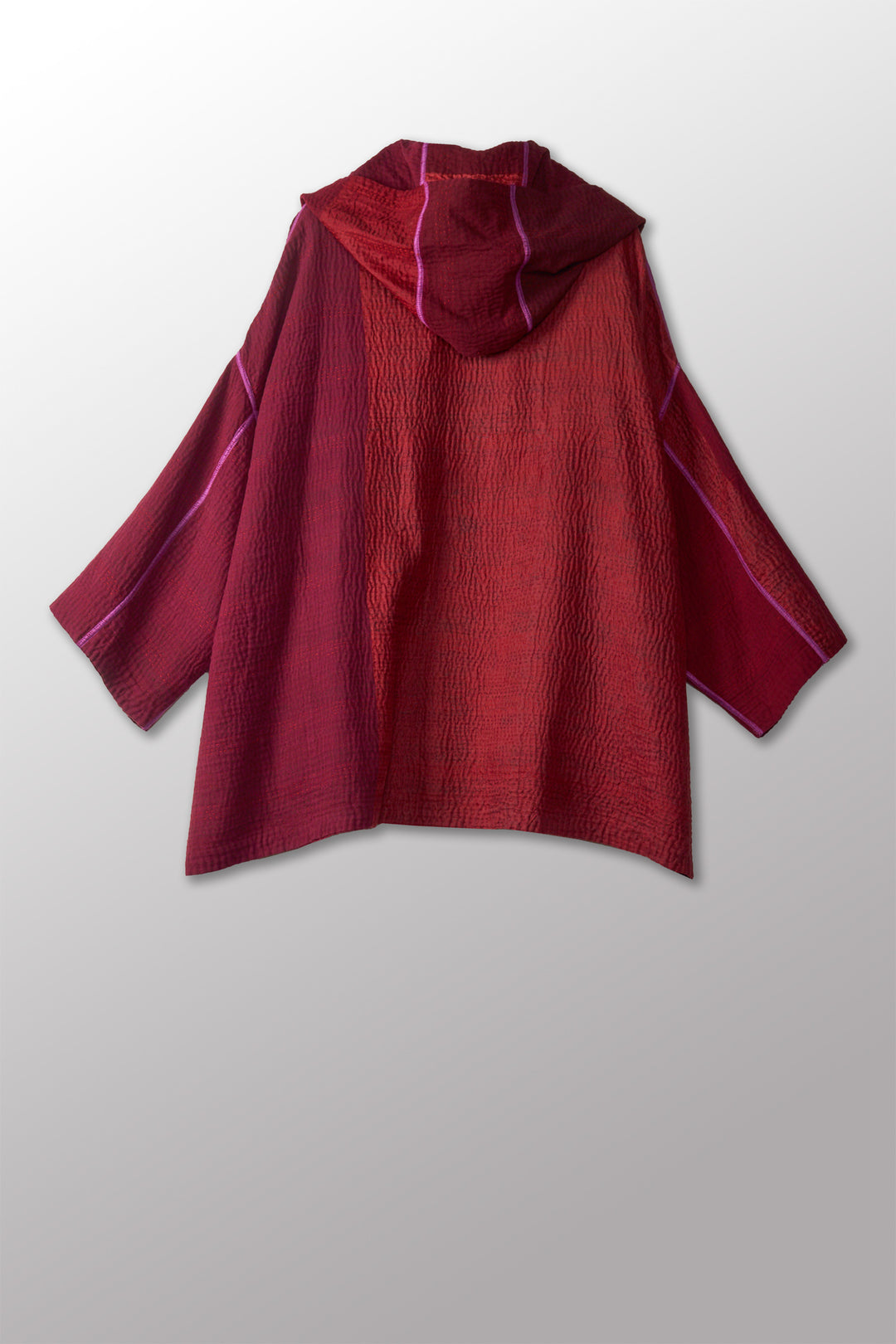 JAIPUR PATCH KANTHA HOODIE PONCHO - jp4064-red -