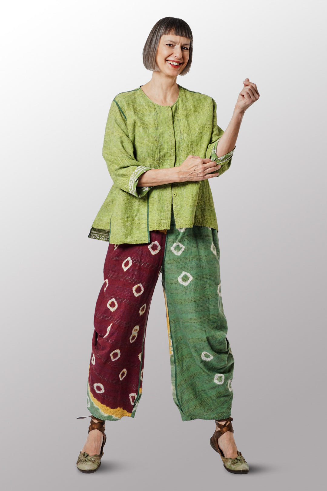 VINTAGE COTTON KANTHA KNEE TUCKED PANTS - cv2625-0013m -