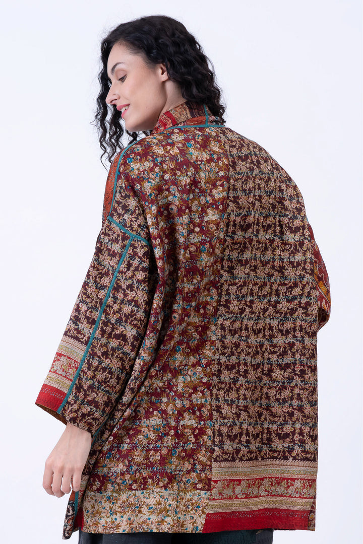 VINTAGE SILK KANTHA HAORI JACKET - sv2068-0006a -