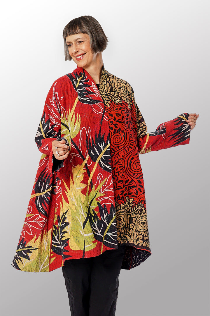 VINTAGE COTTON KANTHA KIMONO LONG JKT - cv4005-0141a -