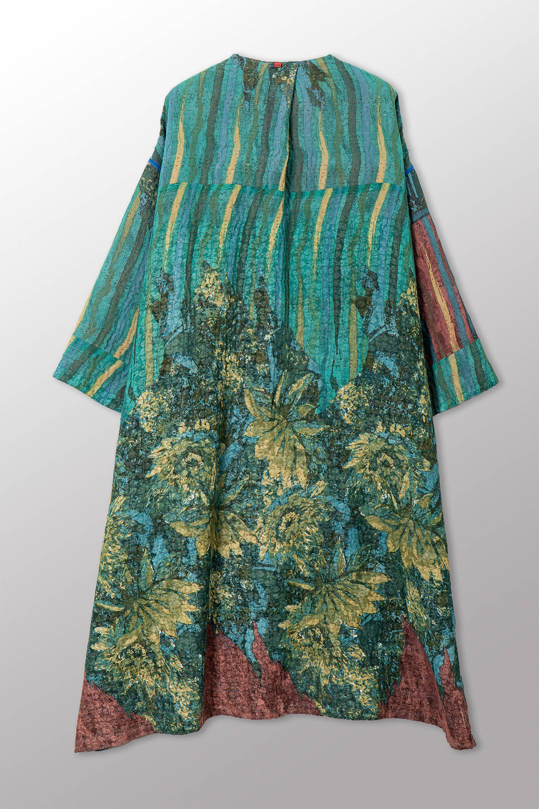 VINTAGE SILK GEORGETTE COTTON KANTHA LONG DUSTER - gc4328-0002a -