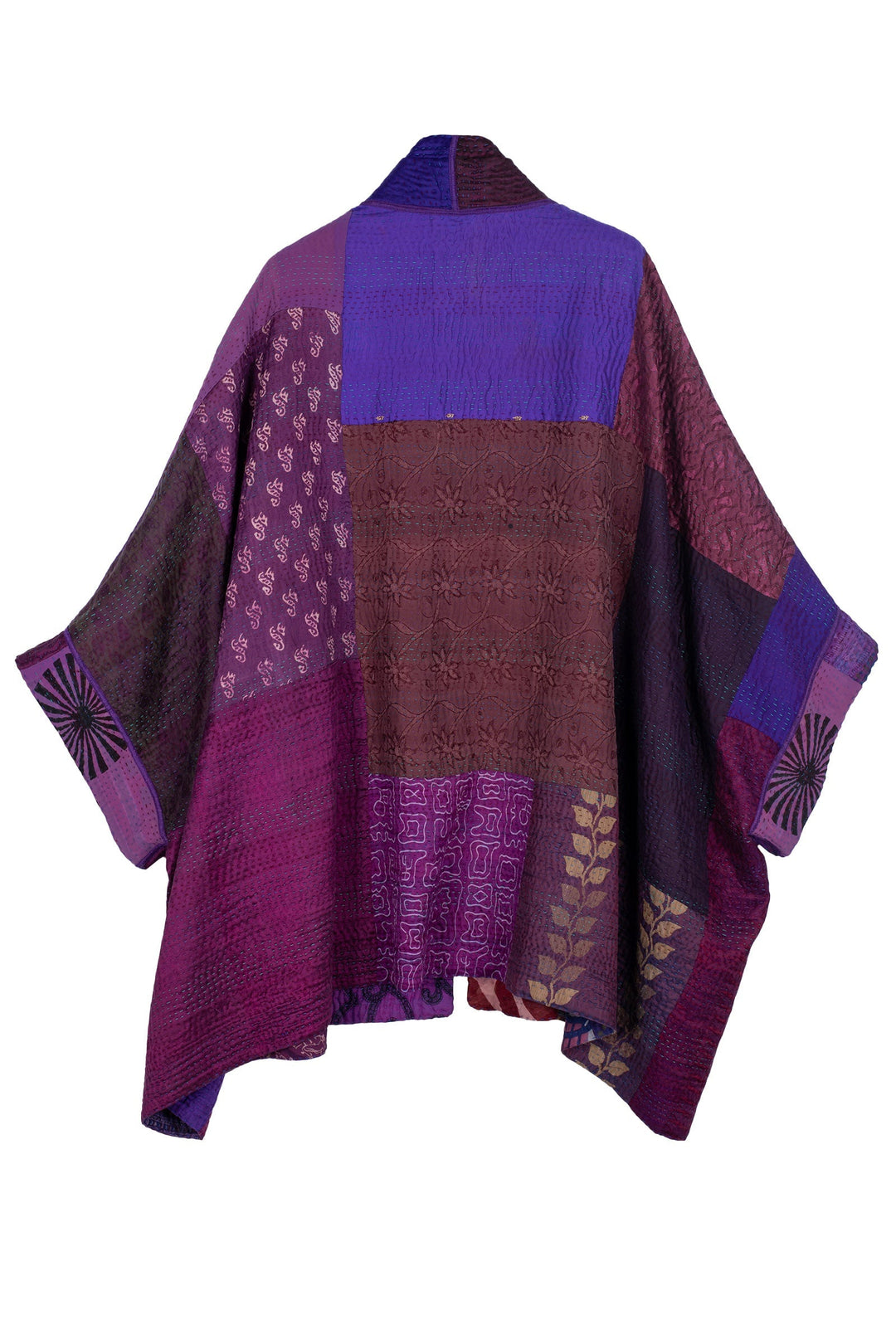 JACQUARD SILK KANTHA DOUBLE COLLAR PONCHO - js4323-prp -