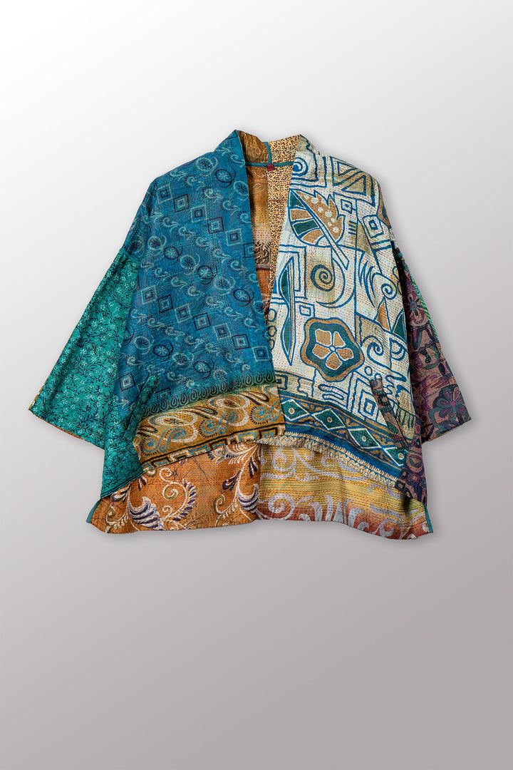 VINTAGE SILK KANTHA MINI KIMONO JKT - sv2055-0007a -