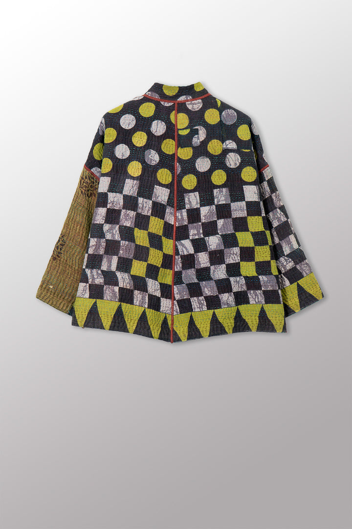 VINTAGE COTTON KANTHA STAND COLLAR CROPPED JKT - cv4034-0163a -