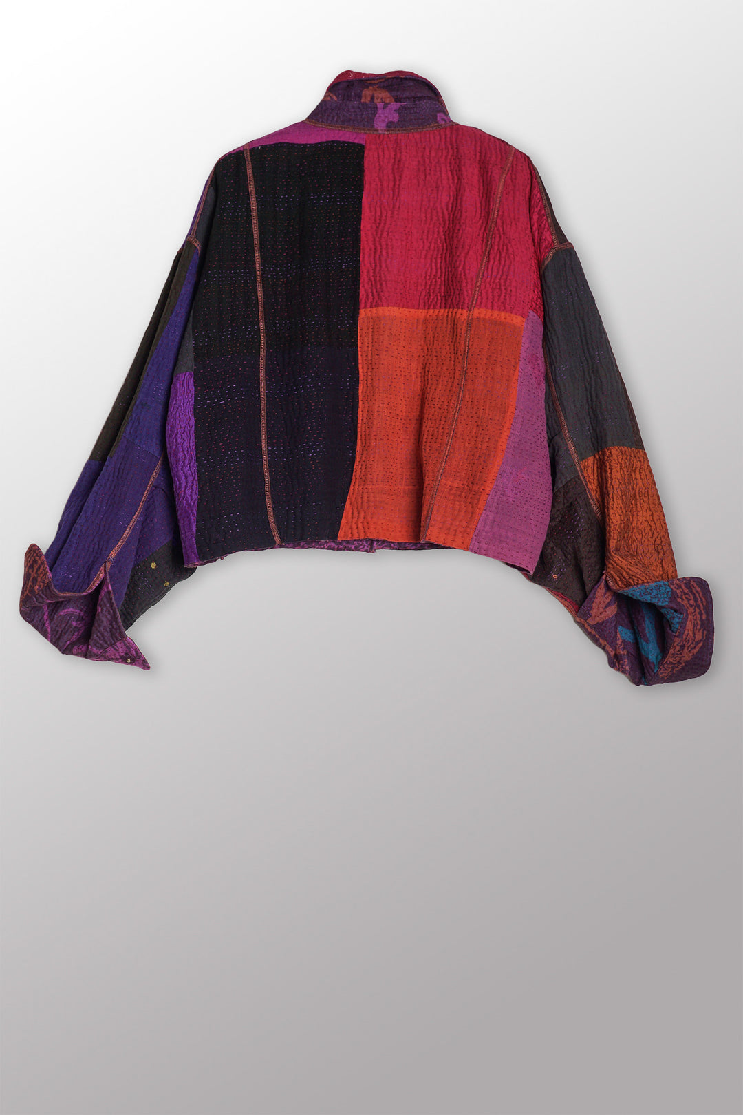 NIGHT FLOWERS KANTHA CROPPED UTILITY JACKET - nl4094-prp -