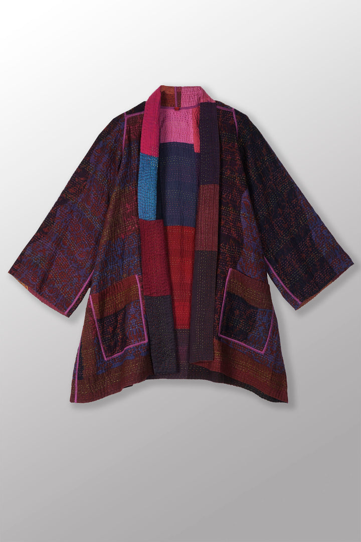OVERDYED BAGH PRINT KANTHA A-LINE JKT - bg4003-pik -