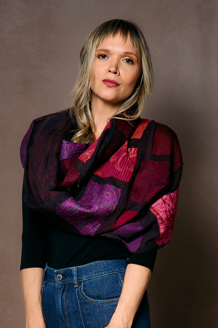 TONAL TILE PATCH KANTHA INFINITY SCARF - tt2816-dpk -