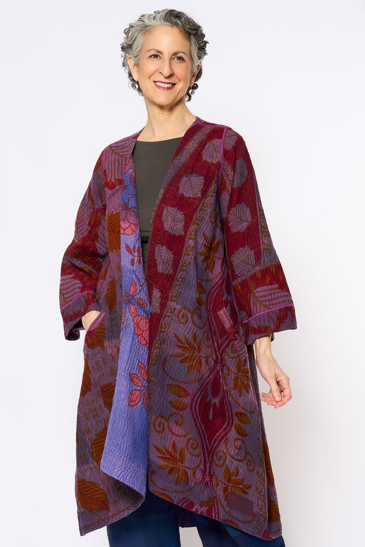 COTTON OVERDYE KANTHA WRAP FLARE COAT - ov4330-cprp006a -