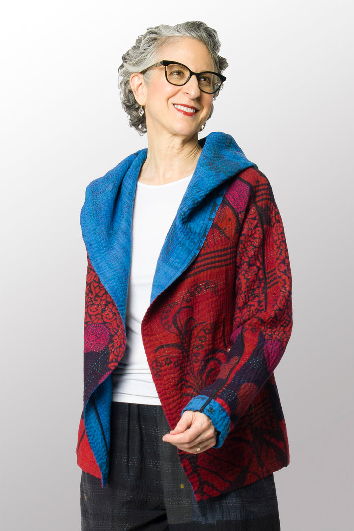 COTTON OVERDYE KANTHA HOODIE JACKET - ov4036-cblu001m -