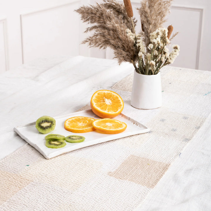 Mosaic Fray Patch Vintage Kantha Runner -Cauliflower