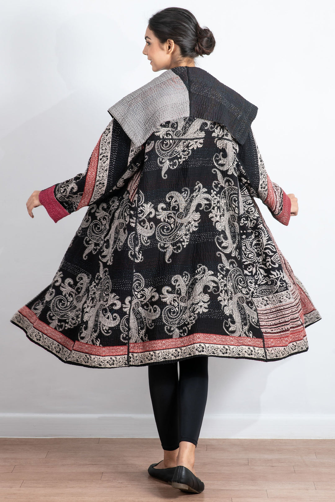PAISLEY & PATCH KANTHA A-LINE COAT - py4309-blk -