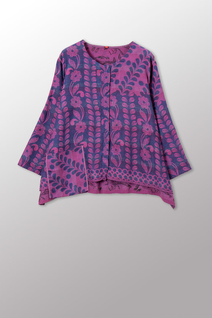 VINTAGE COTTON & NEW VOILE KANTHA A-LINE SHORT JACKET - cn2019-0001a -