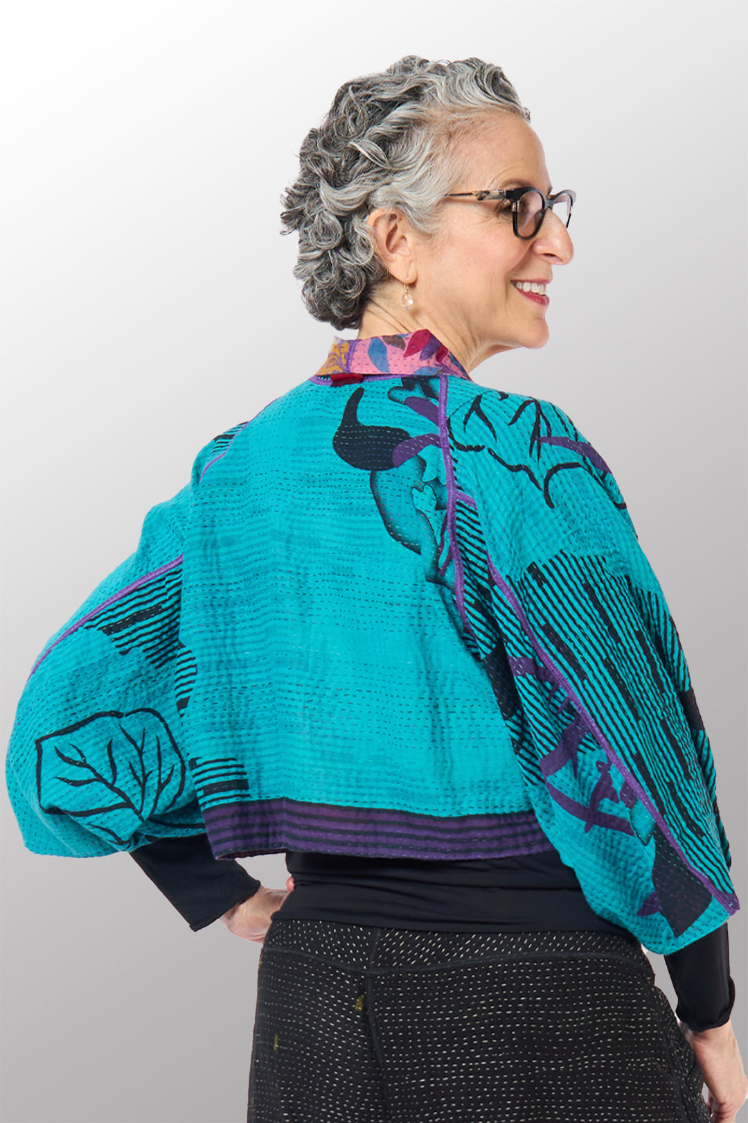 COTTON OVERDYE KANTHA PUFF SLV. SHRUG - ov2062-ctel001a -