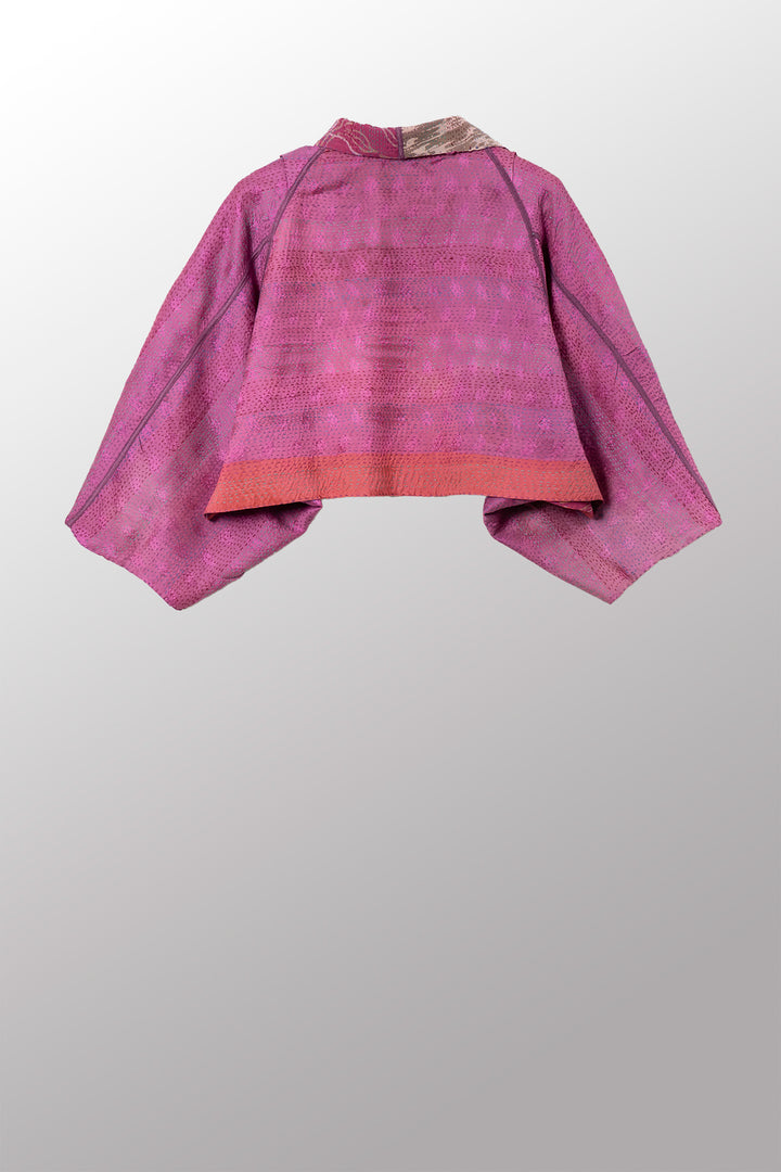 GEORGETTE JACQUARD VINTAGE SILK PATCH KANTHA PUFF SLV. SHRUG - gj2062-0004a -