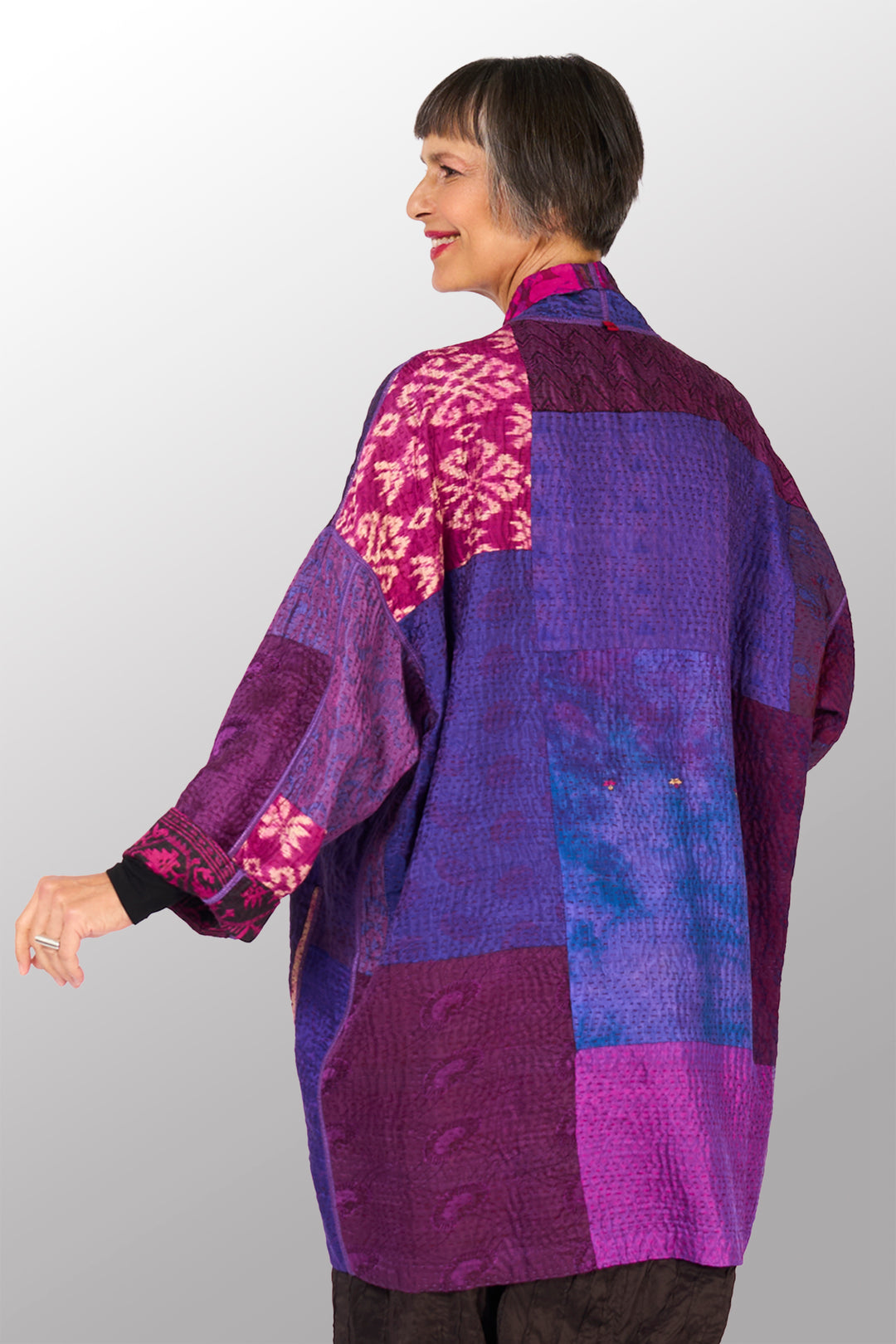 JACQUARD SILK KANTHA HAORI JACKET - js4068-prp -