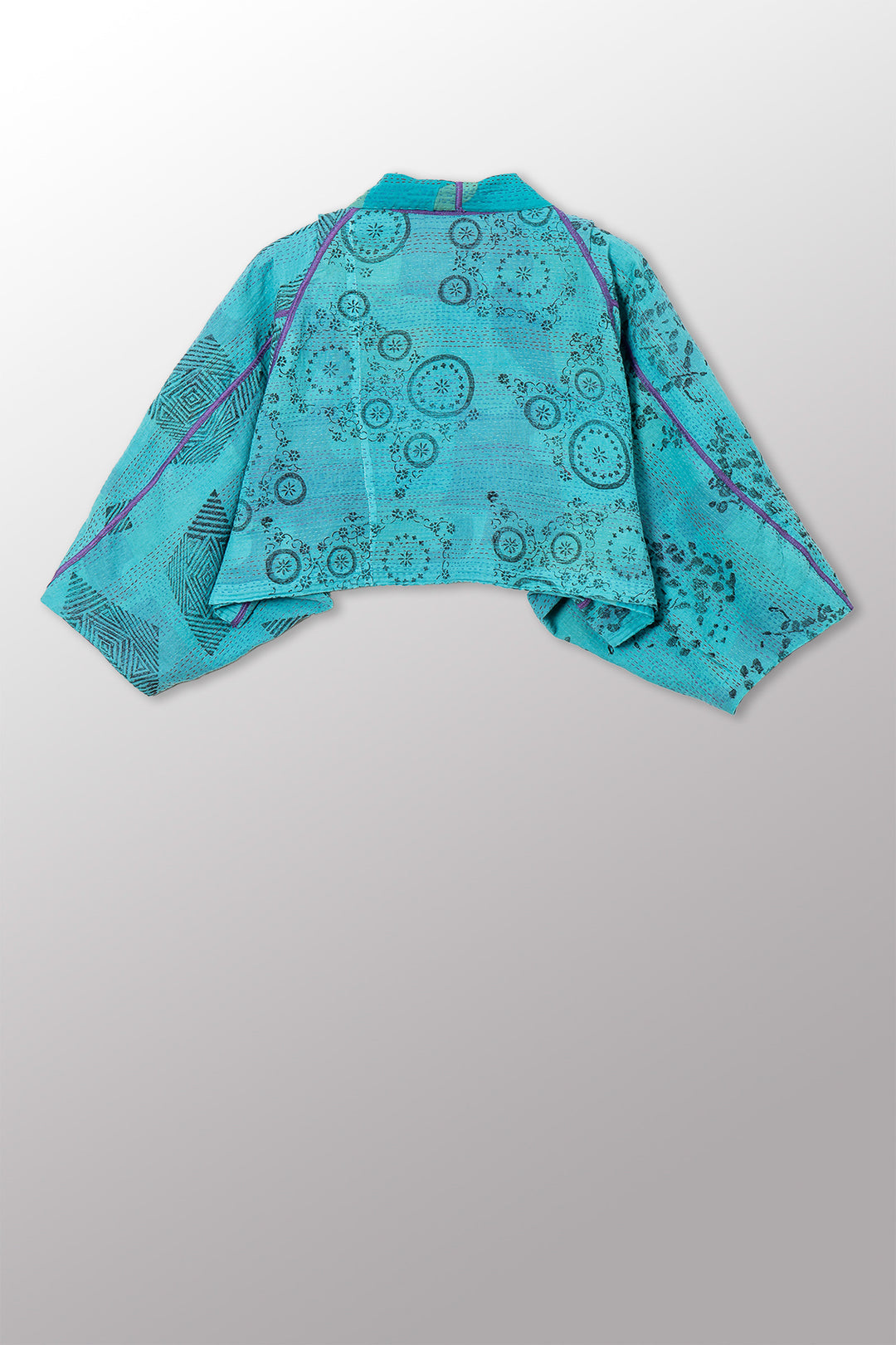 VINTAGE COTTON & NEW VOILE KANTHA PUFF SLV. SHRUG - cn2062-0004a -