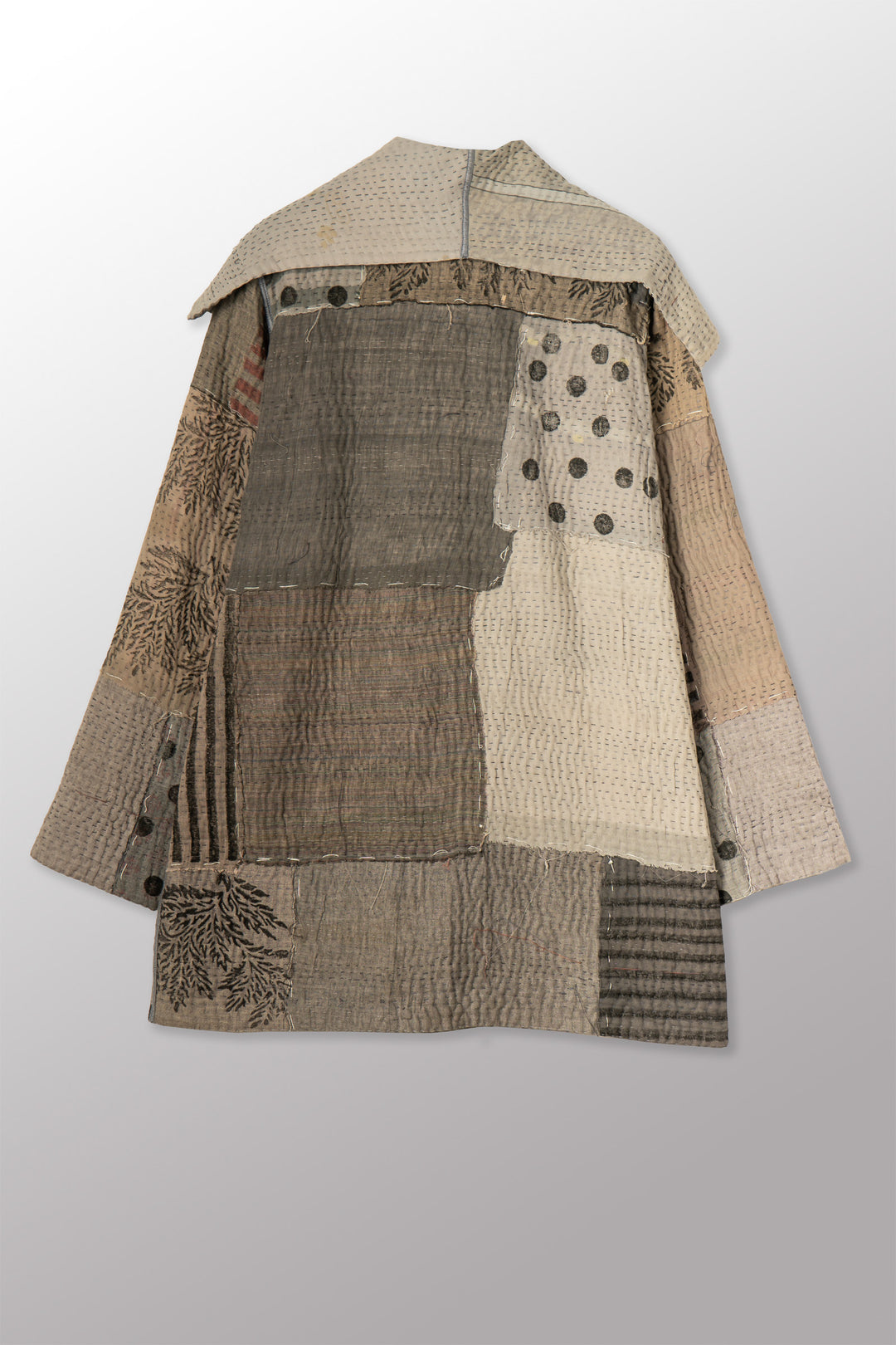 FRAYED PATCH KANTHA WITH STAMP POCKET JKT - sp-fi4002-gry -