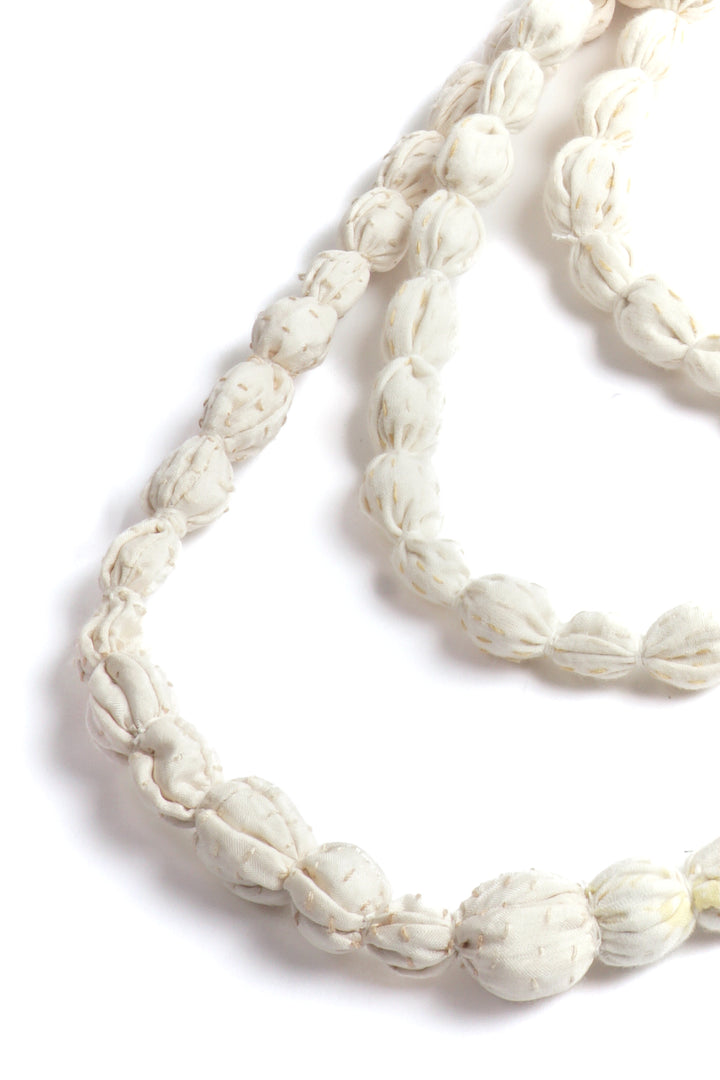 VINTAGE SILK KANTHA TIE-BEADS LONG NECKLACE - sv2707-ivy -