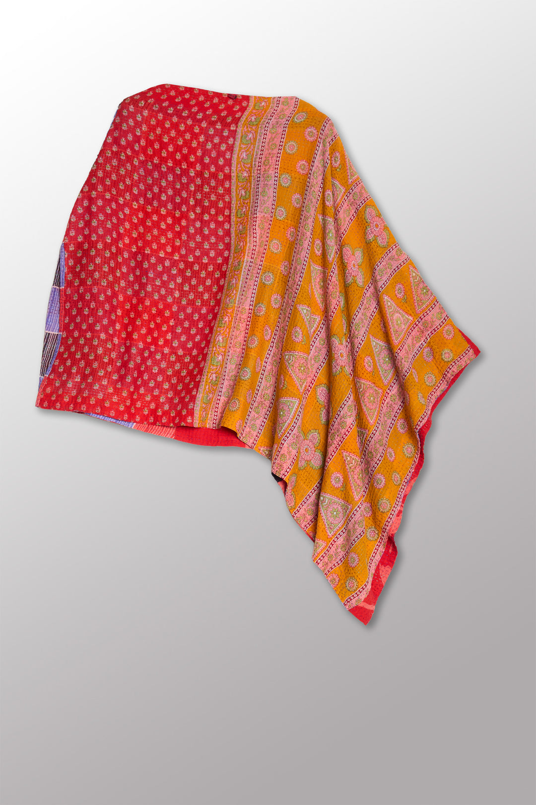 VINTAGE COTTON KANTHA LONG CAPE - cv2841-0002a -