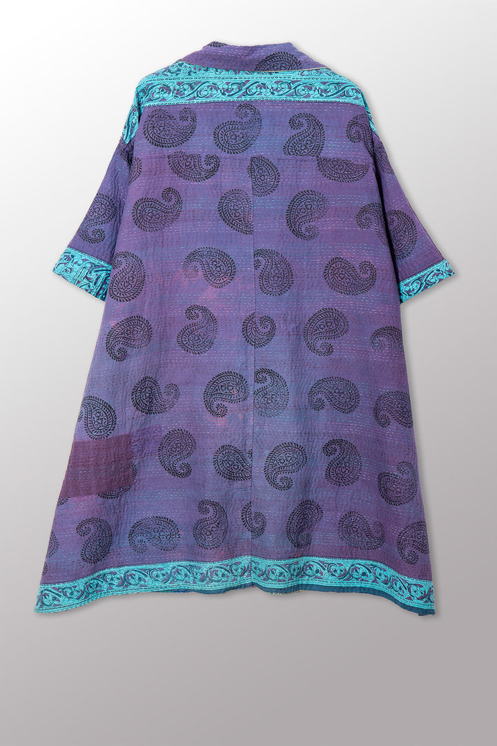 COTTON OVERDYE KANTHA 3/4 SLV. SHIRT DRESS - ov2459-cblu001m -