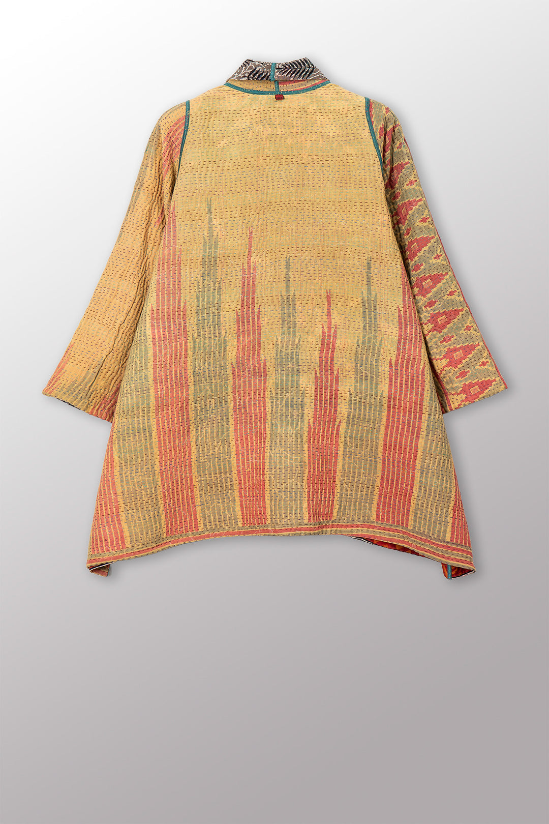 VINTAGE SILK GEORGETTE COTTON KANTHA A-LINE JACKET - gc4003-0002a -