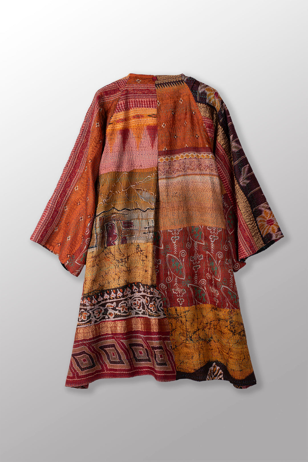 VINTAGE SILK KANTHA KIMONO DUSTER - sv2317-0012a -