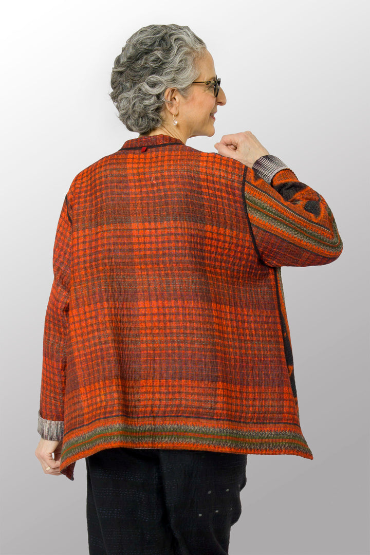VINTAGE COTTON KANTHA KAFTAN JACKET SHORT - cv4088-0003l -