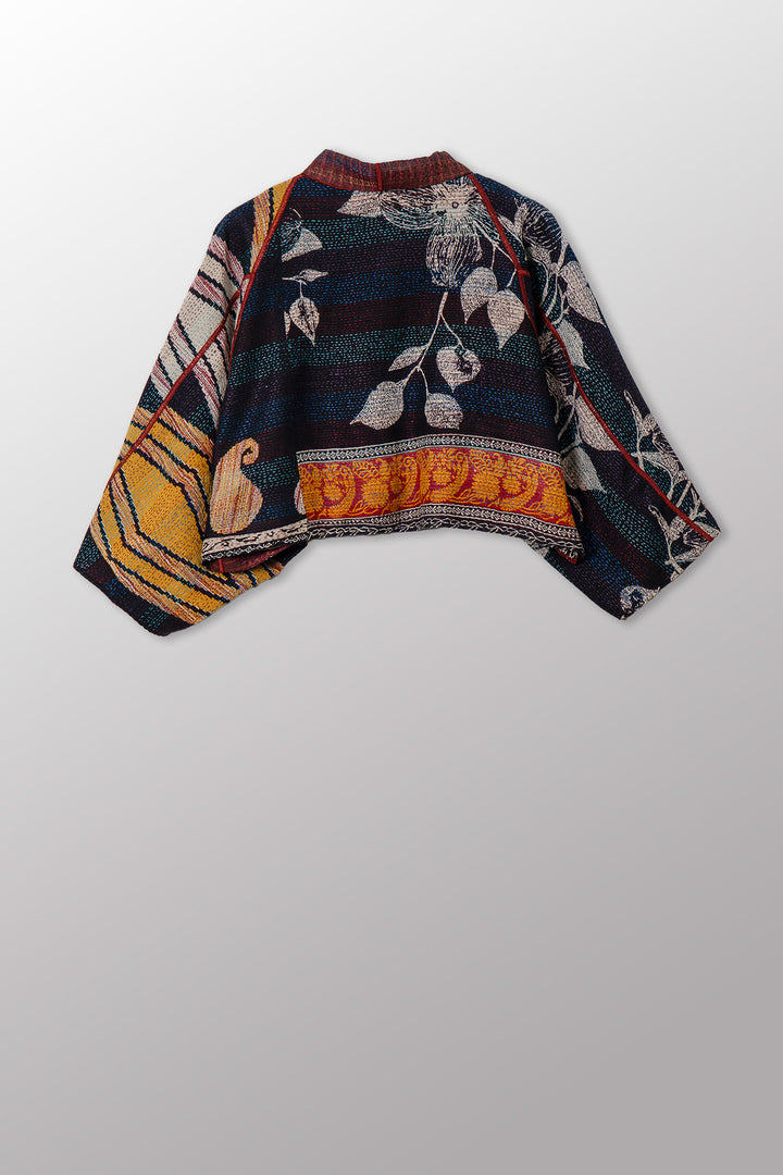 VINTAGE SILK GEORGETTE KANTHA PUFF SLV. SHRUG - sg2062-0012a -