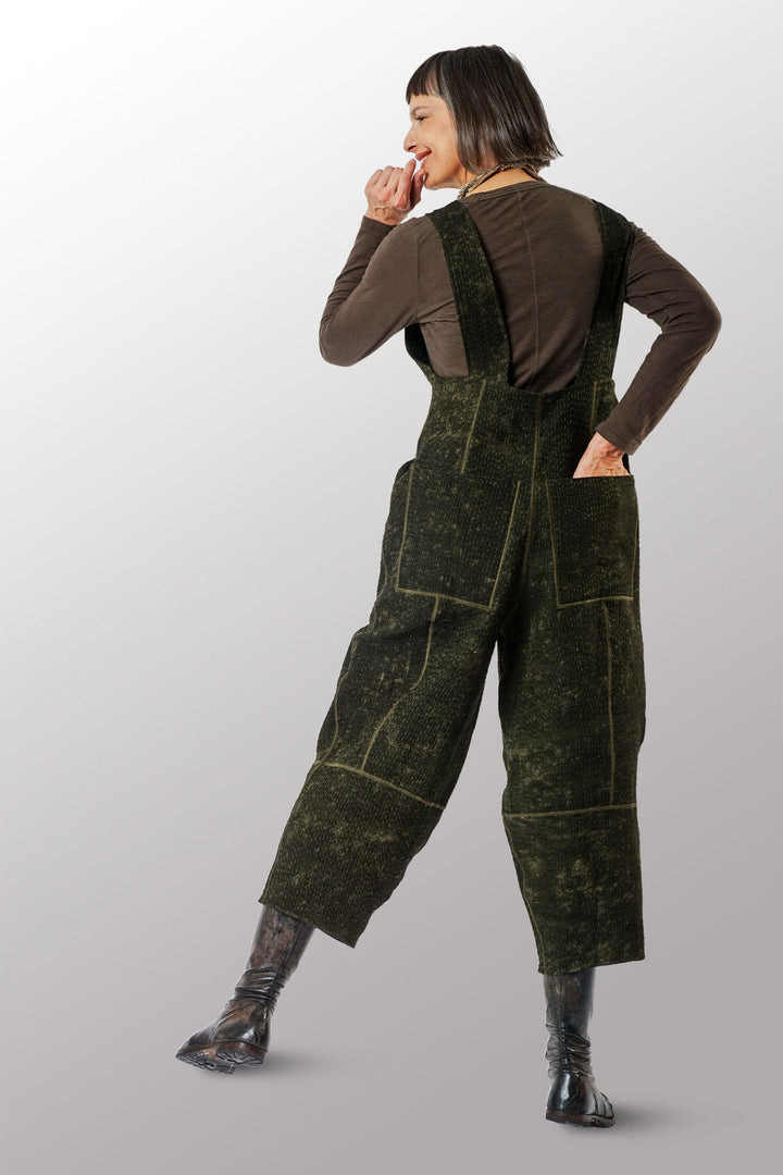 DENIM SUN-DYE KANTHA SHAPED V-NECK JUMPER - ds3658-grn -