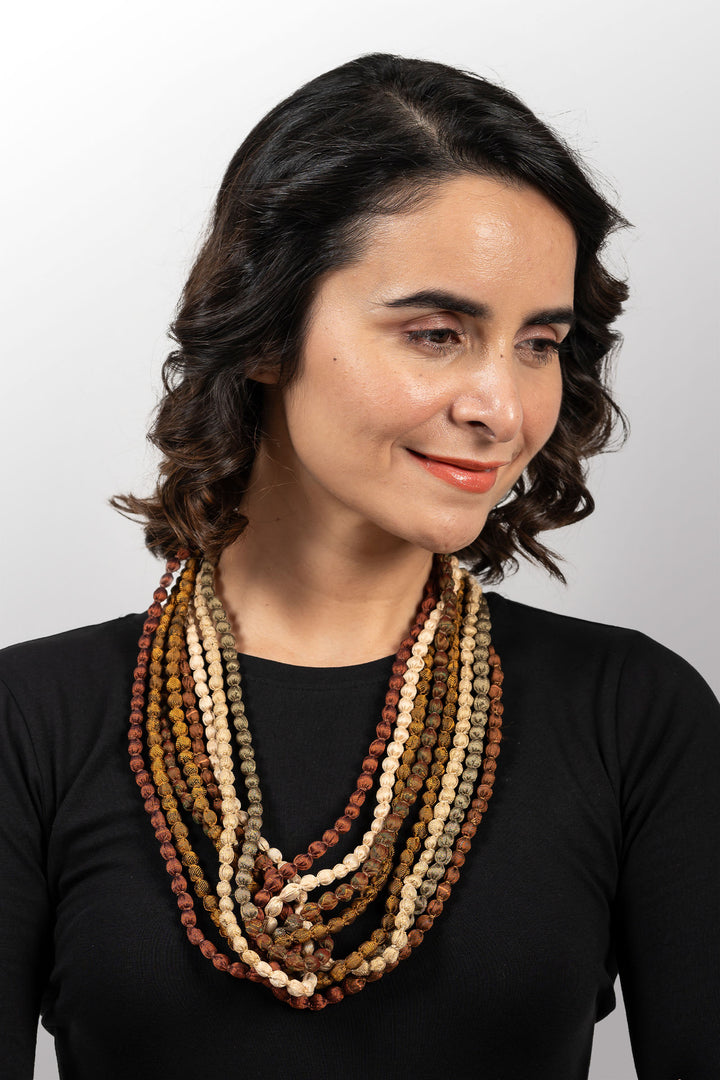 VINTAGE SILK KANTHA SEED NECKLACE - sv2721-ntl -