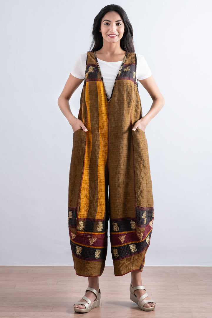 VINTAGE COTTON BBK KANTHA V-NECK JUMPER - bb2622-0011w -