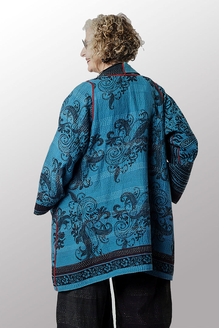 OVERDYED PAISLEY & PATCH KANTHA A-LINE JKT - py4003-blu -