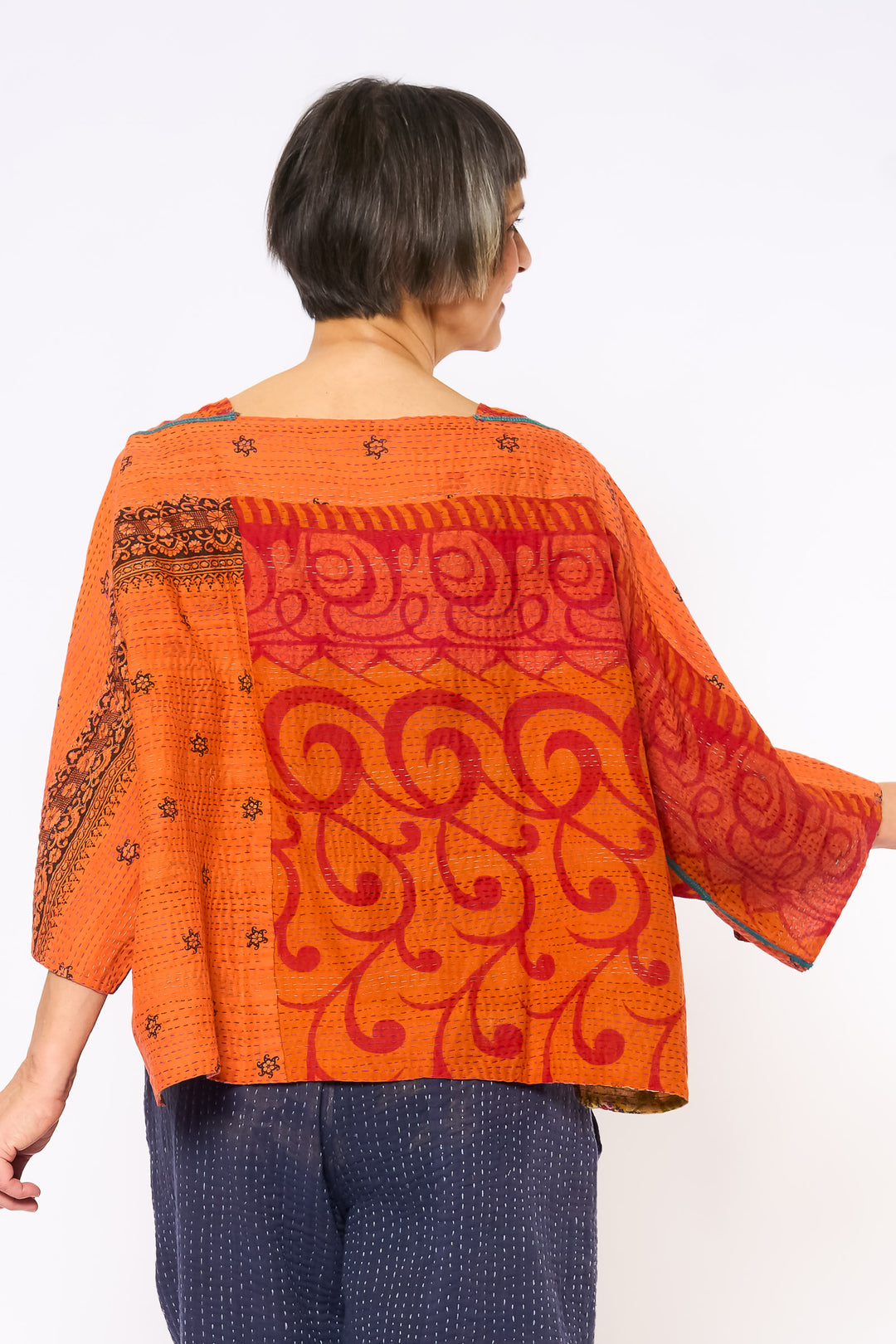 COTTON OVERDYE KANTHA 3/4 SLV. CROP TOP MIO - ov2538-corg005a -