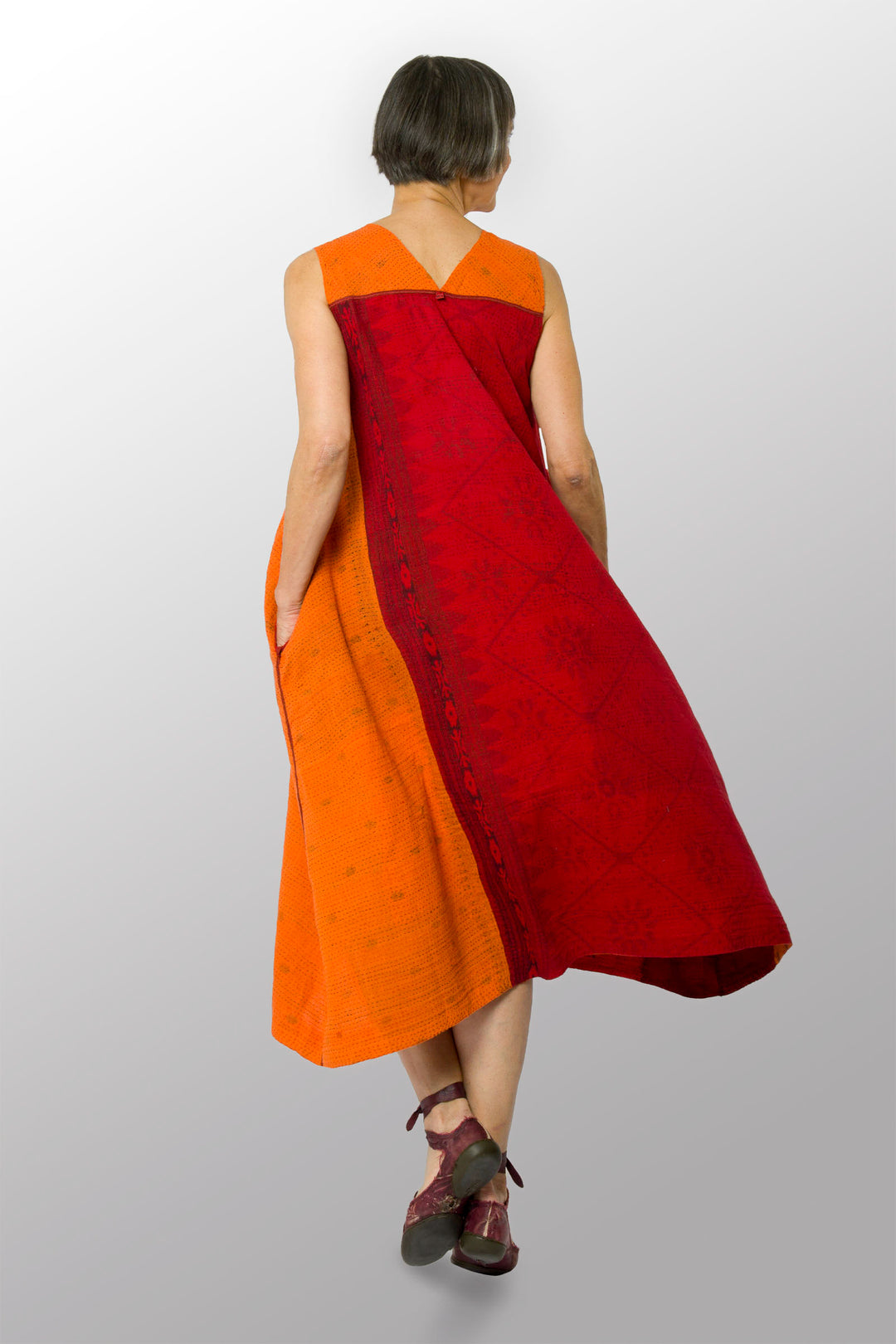 COTTON SILK SW PATCH OMBRE KANTHA TENT DRESS - wo2413-org -