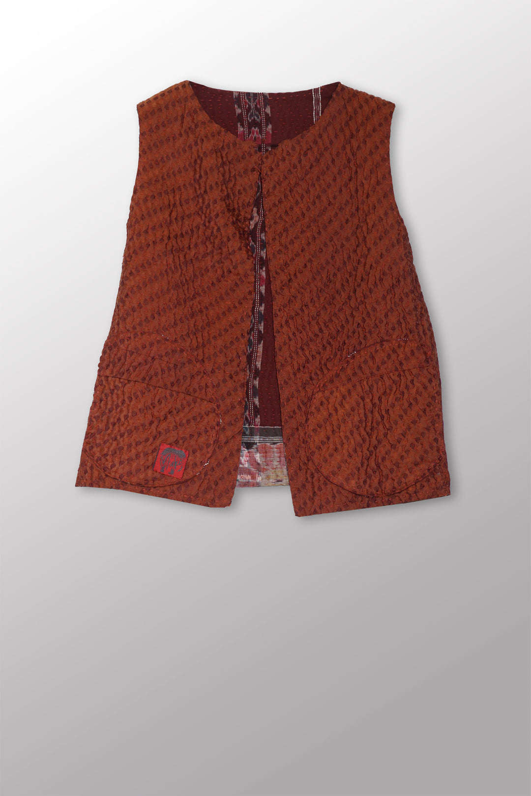 JACQUARD WITH WOVEN KANTHA CREW NECK FITTED VEST - jq5228-0003s -