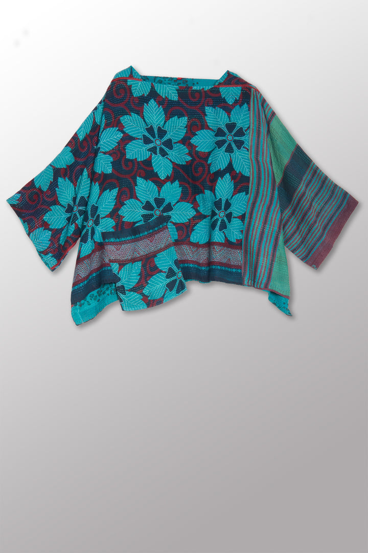 VINTAGE COTTON & NEW VOILE KANTHA 3/4 SLV. CROP TOP MIO - cn2538-0004a -