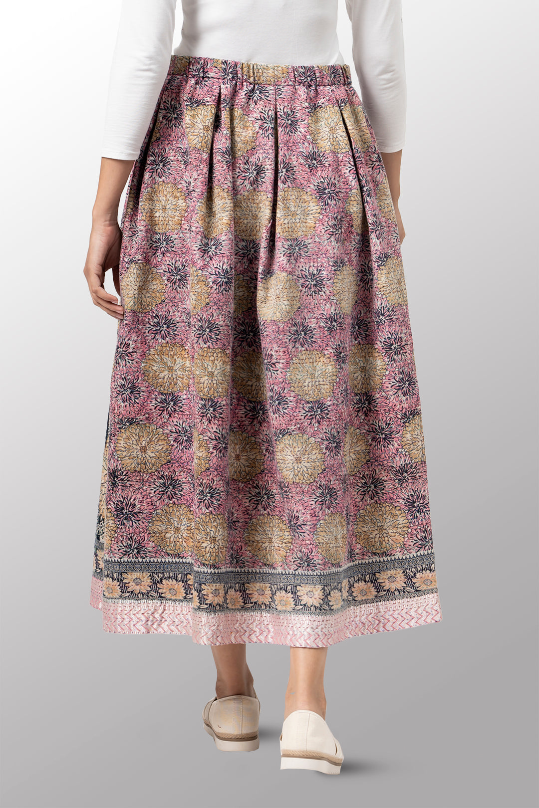 VINTAGE COTTON KANTHA TUCKED GATHER SKIRT - cv2663-0002m -